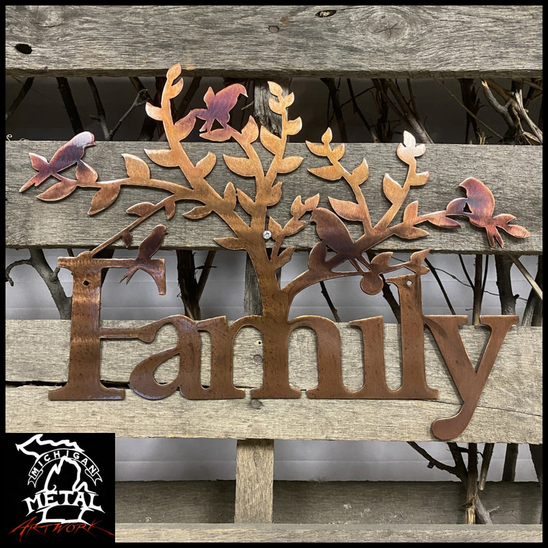 Family Tree With Birds Metal Wall Art 12 X 10 / Gold Inferno Trees &amp; Leaves