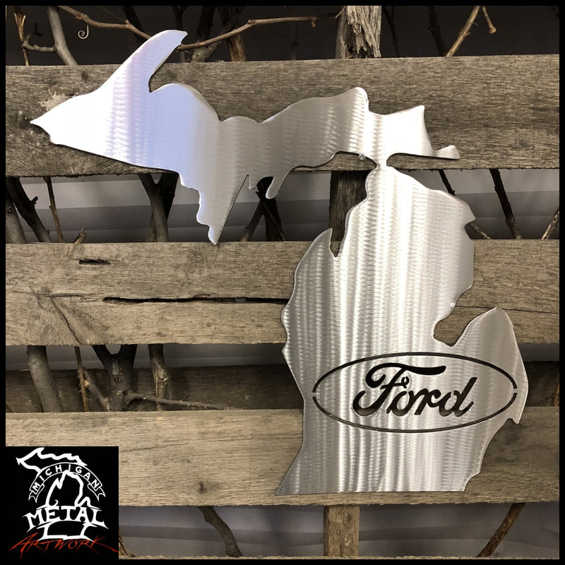 Ford Oval State Of Michigan Metal Wall Art Polished Themed