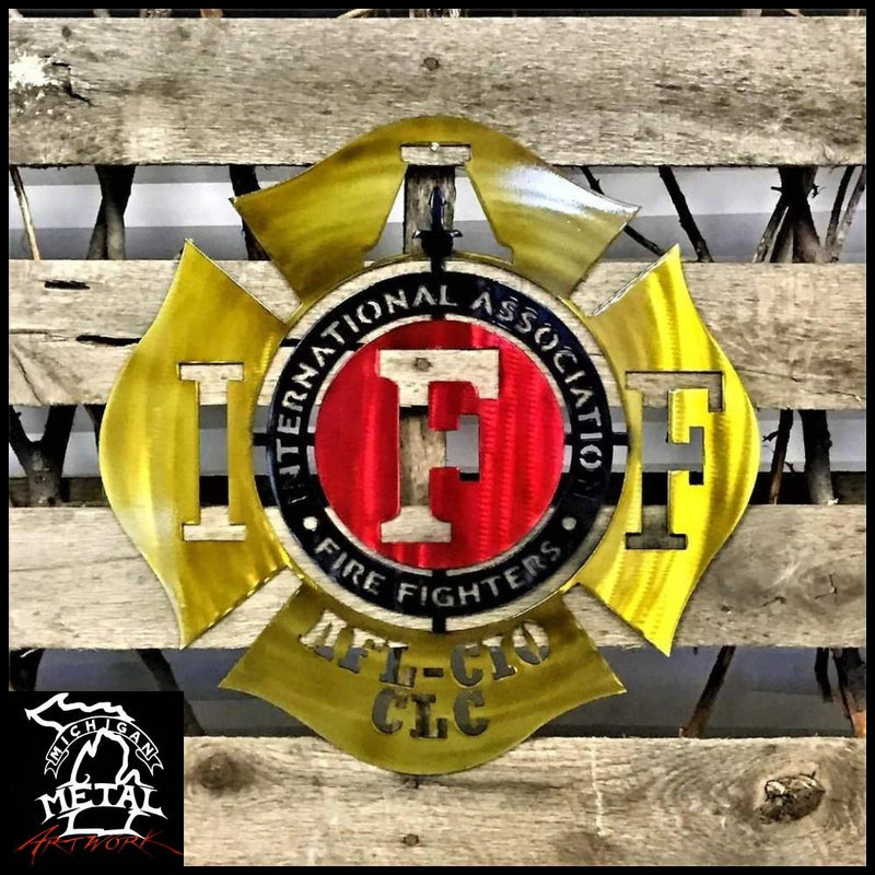 International Association Of Fire Fighters Logo Airbrushed Gold / Red Black First Responders