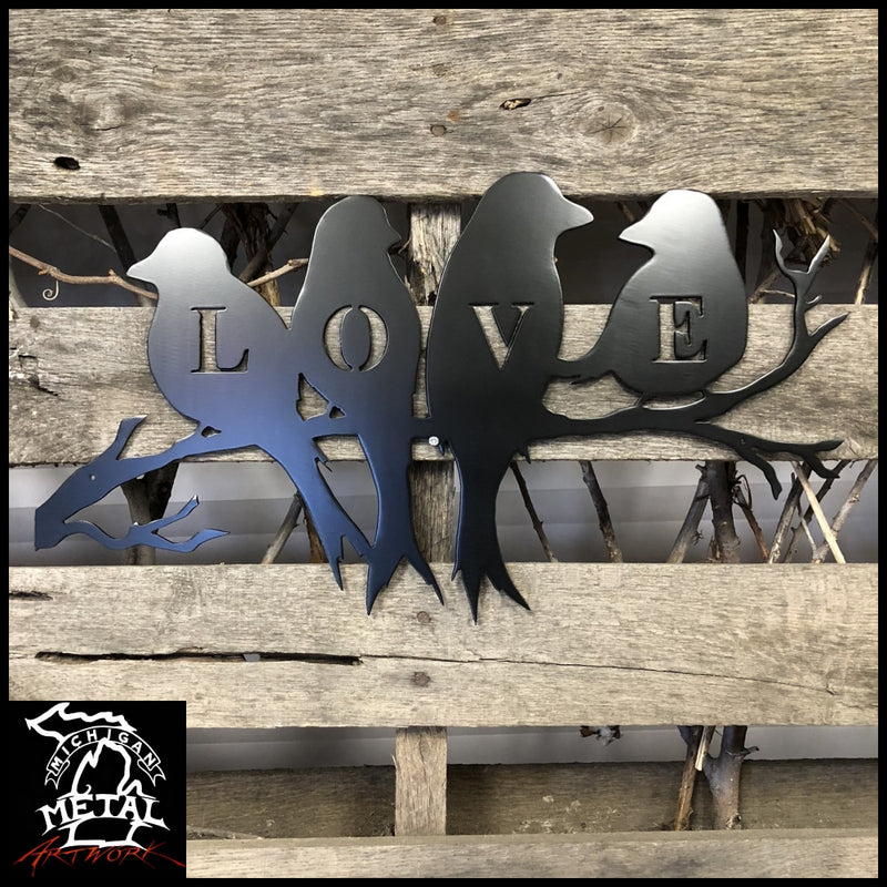 Love Birds On Branch Metal Wall Art Garden
