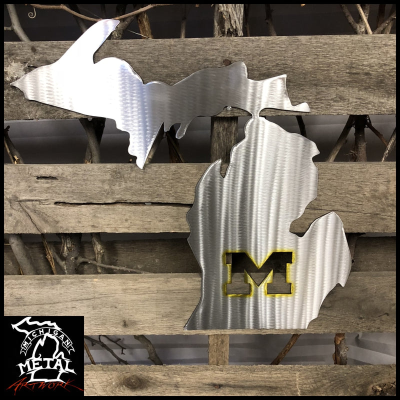 U Of M State Michigan Metal Wall Art Polished With Maize Highlight / 16 X Themed