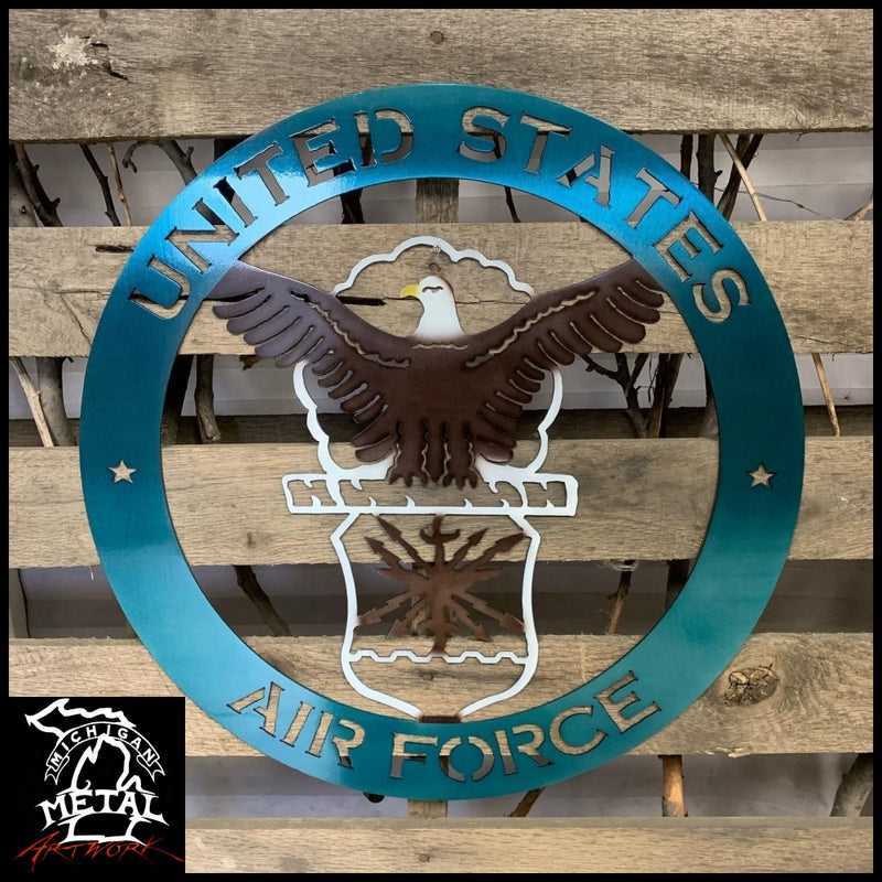 United States Air Force Metal Wall Art Logo 24 Round / Airbrushed Military