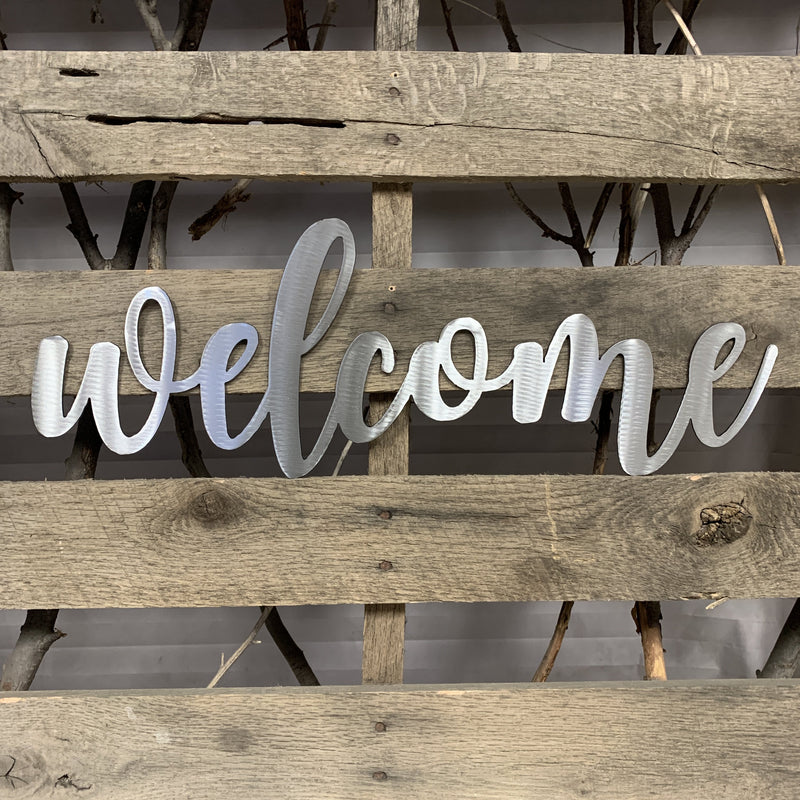 Welcome Cursive Metal Wall Art - Michigan Metal Artwork