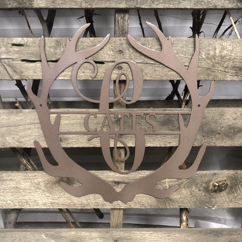 Antler Split Letter Monogram Metal Wall Art - Michigan Metal Artwork