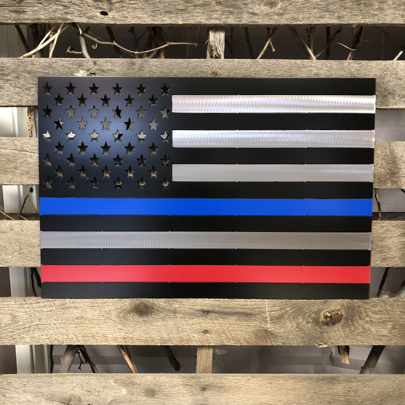 Blue & Red Line Flag Metal Wall Art - Michigan Metal Artwork