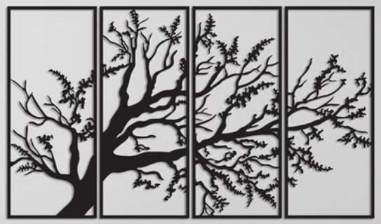 4 Panel Tree Metal Wall Art