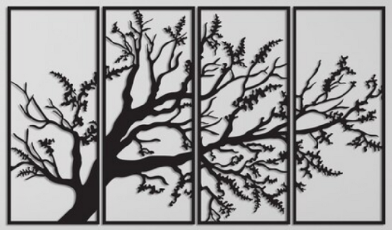 Four Panel Tree Metal Wall Art - Michigan Metal Artwork