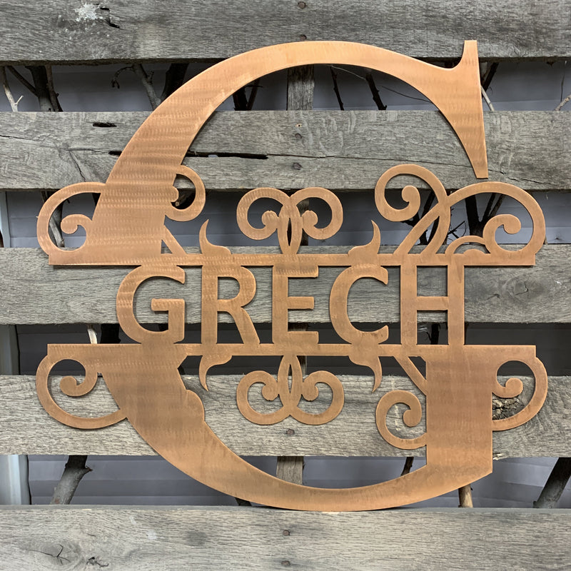 Decorative Split Letter Monogram Metal Wall Art - Michigan Metal Artwork