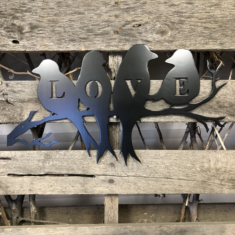 Love Birds On Branch Metal Wall Art - Michigan Metal Artwork