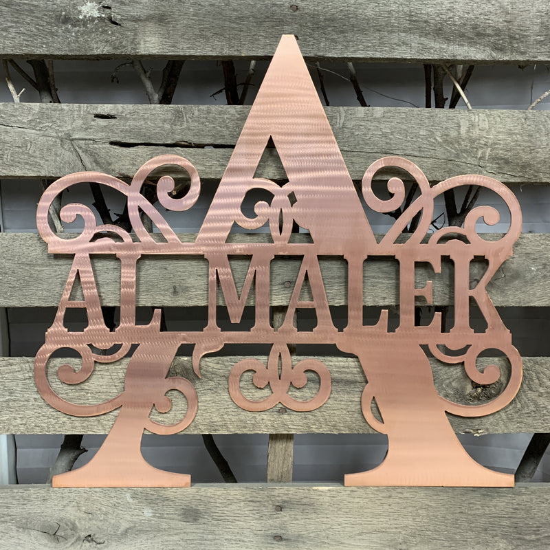 Decorative Split Letter Monogram Metal Wall Art - Michigan Metal Artwork