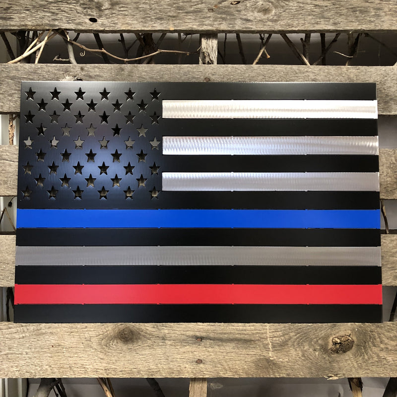 Blue & Red Line Flag Metal Wall Art - Michigan Metal Artwork