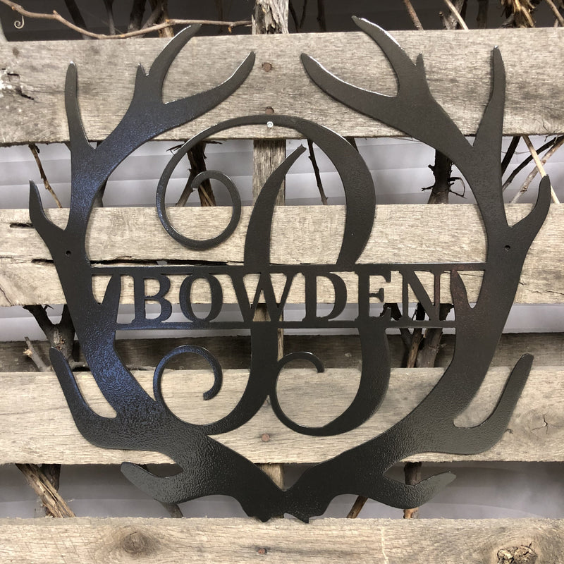 Antler Split Letter Monogram Metal Wall Art - Michigan Metal Artwork