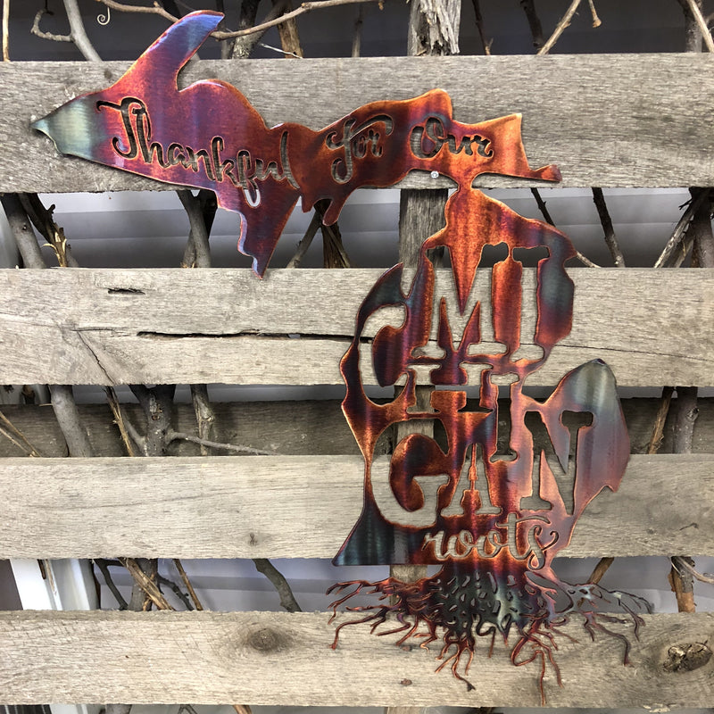 Thankful For My Michigan Roots Metal Wall Art - Michigan Metal Artwork