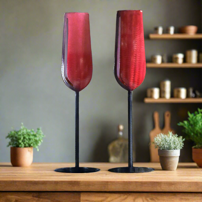 Red & Black Wine Glass Metal Wall Art