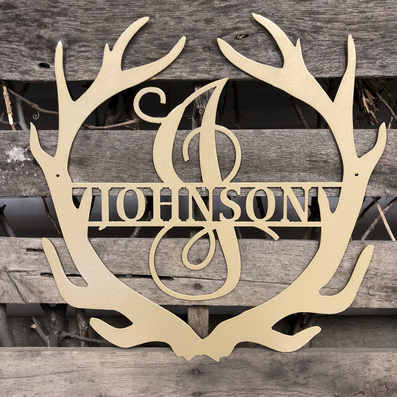 Antler Split Letter Monogram Metal Wall Art - Michigan Metal Artwork