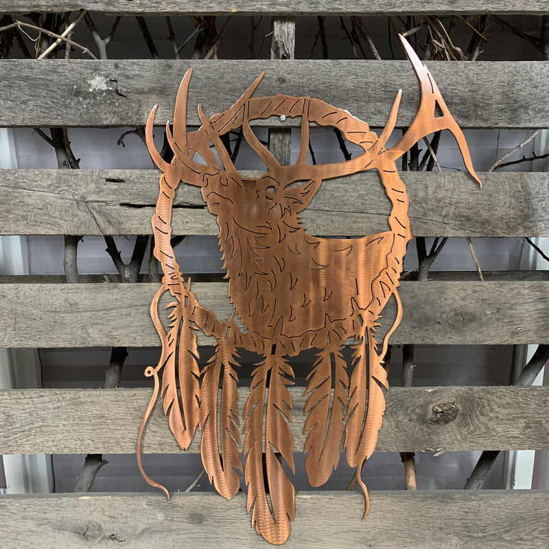 Bull Elk Dream Catcher Metal Wall Art - Michigan Metal Artwork