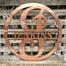 Circle Split Letter Monogram Metal Wall Art - Michigan Metal Artwork