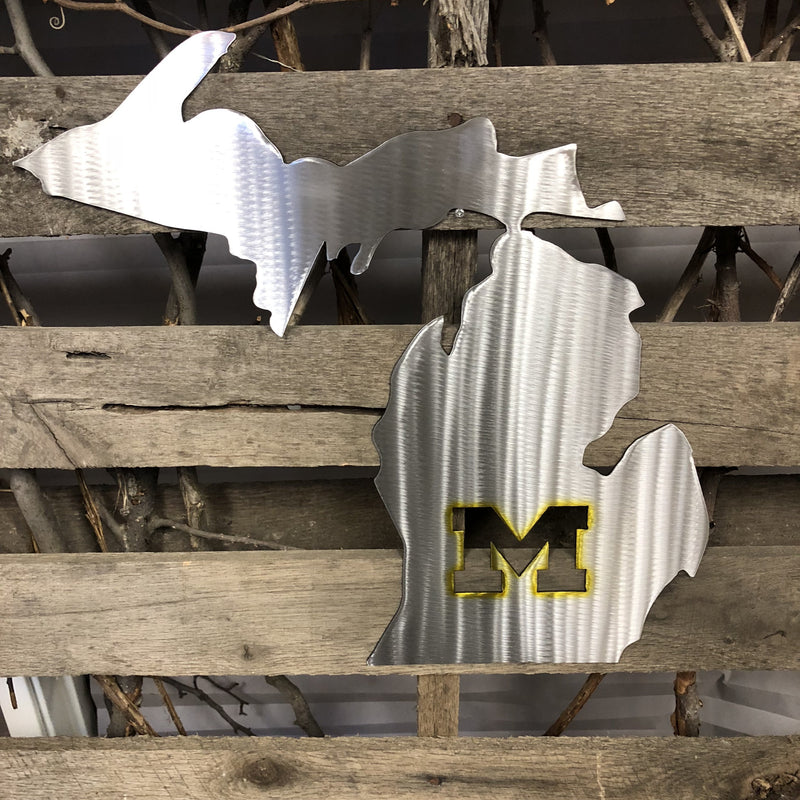 U Of M State Of Michigan Metal Wall Art - Michigan Metal Artwork