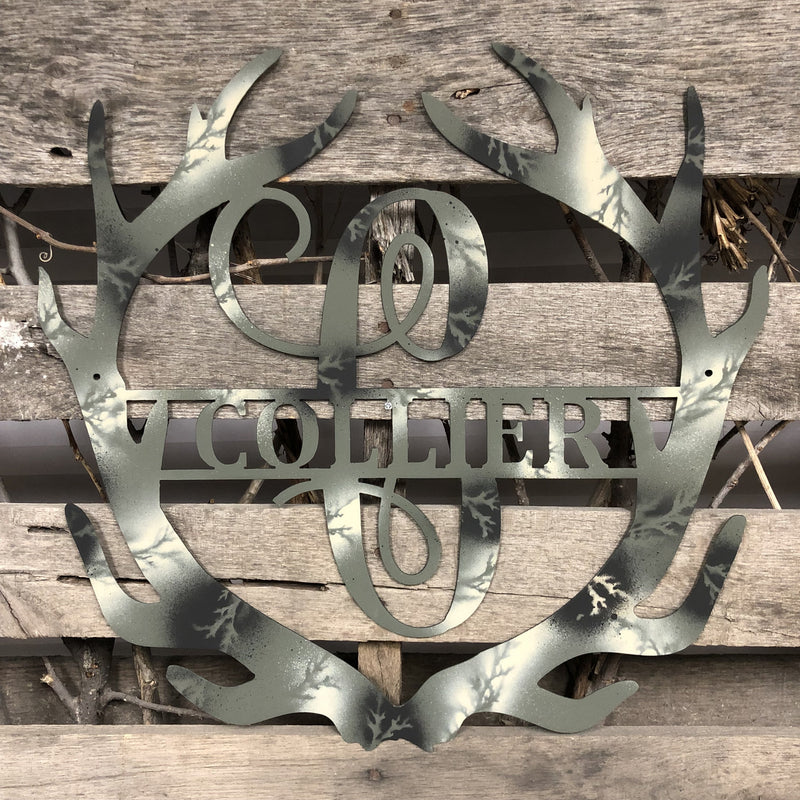 Antler Split Letter Monogram Metal Wall Art - Michigan Metal Artwork