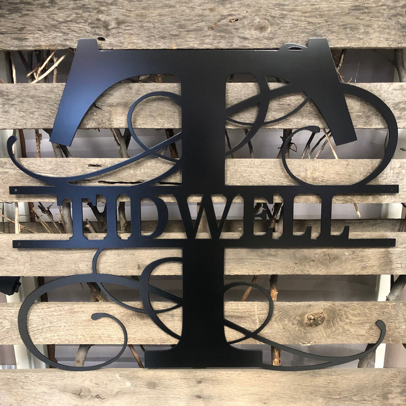 Fancy Split Letter Monogram Metal Wall Art - Michigan Metal Artwork