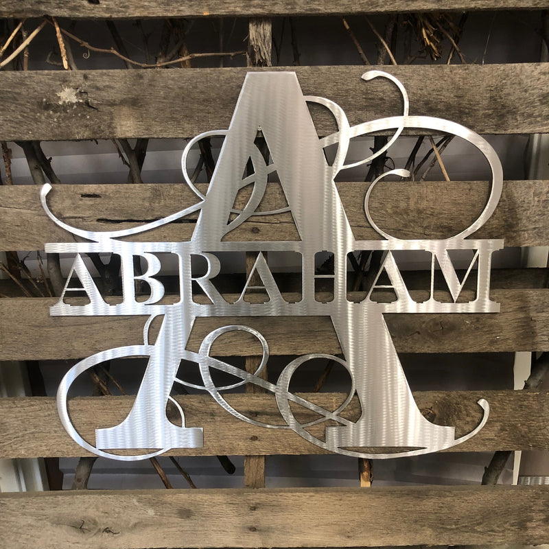 Fancy Split Letter Monogram Metal Wall Art - Michigan Metal Artwork