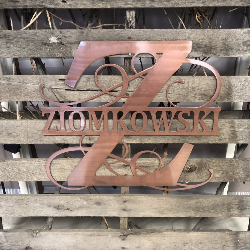 Fancy Split Letter Monogram Metal Wall Art - Michigan Metal Artwork