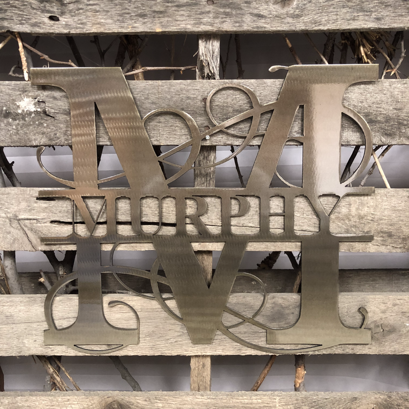 Fancy Split Letter Monogram Metal Wall Art - Michigan Metal Artwork