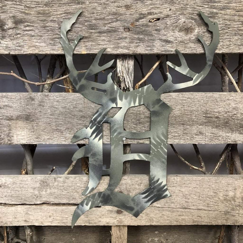 Camouflage Old English D Metal Wall Art - Michigan Metal Artwork