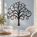Curly Tree Of Life Metal Wall Art in Black finish, mounted on an indoor wall.