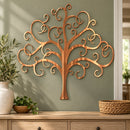 Curly Tree Of Life Metal Wall Art in Copper Bronze finish, mounted on an indoor wall.