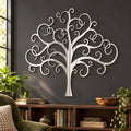 Curly Tree Of Life Metal Wall Art in Polished Metal finish, mounted on an indoor wall.
