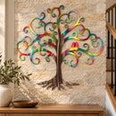 Curly Tree Of Life With Birds Metal Wall Art in Airbrushed Various finish, mounted on an indoor wall.