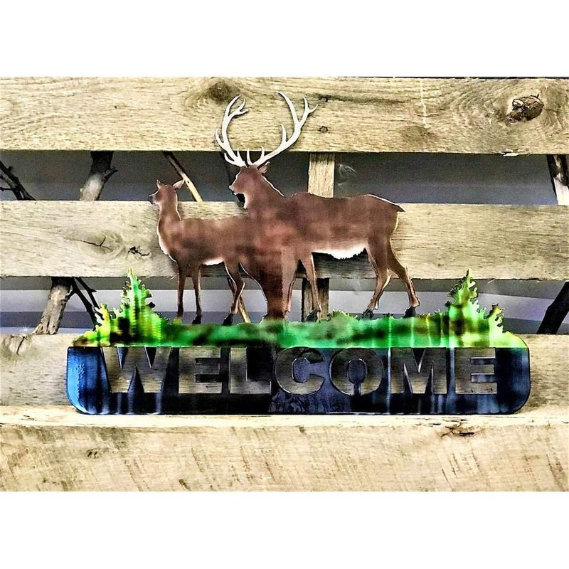 Deer Welcome Sign Metal Wall Art - Michigan Metal Artwork