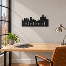 Detroit Skyline Metal Wall Art in Matte Black, displayed in a Detroit-inspired interior.