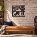 Detroit Sports Teams Metal Wall Art in Black, featuring four team logos and cutout lettering in an indoor sports lounge.