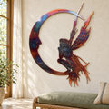 Fairy Moon metal wall art in Inferno finish displayed in an airy indoor sunroom.
