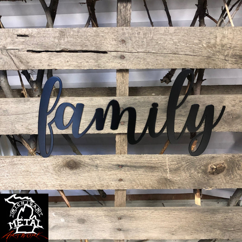 Family Cursive Metal Wall Art 10 X 5 / Black Decorative Words