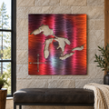 Great Lakes Metal Wall Art in Inferno, featuring lake and compass cutouts in a coordinated indoor lakehouse setting.