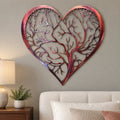 Heart Tree of Life metal wall art in Raspberry Romance finish above an ivory upholstered bed.