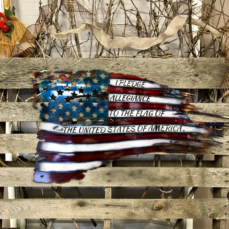 War Torn American Flag Metal Wall Art - Michigan Metal Artwork