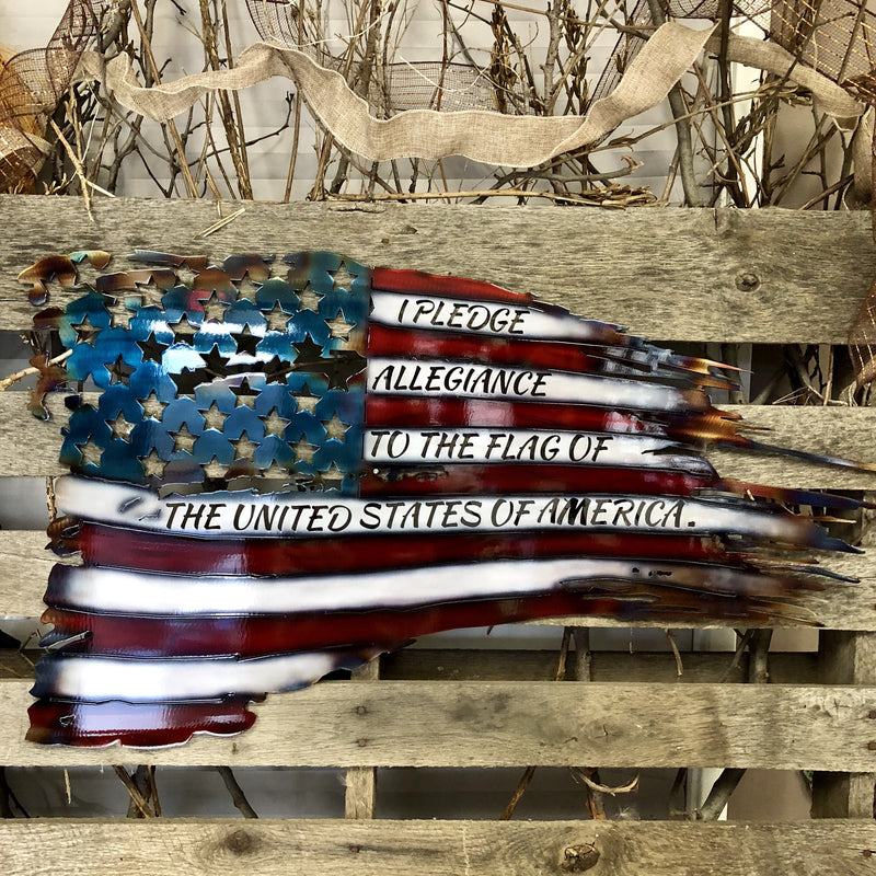 War Torn American Flag Metal Wall Art - Michigan Metal Artwork