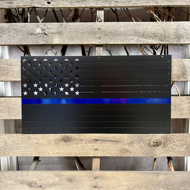 Blue Line Flag Metal Wall Art - Michigan Metal Artwork