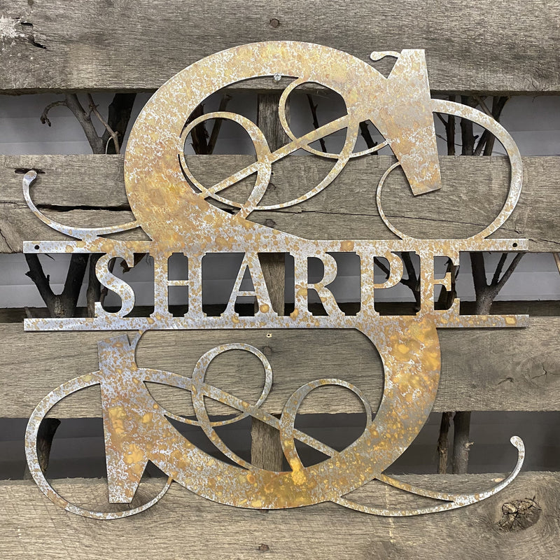 Fancy Split Letter Monogram Metal Wall Art - Michigan Metal Artwork