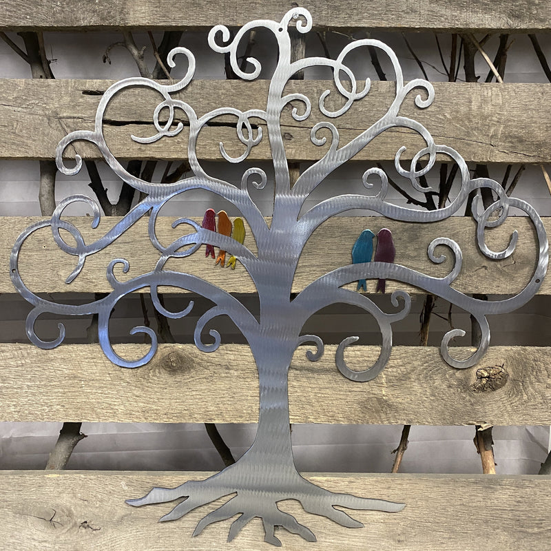 Curly Tree Of Life With Birds Metal Wall Art - Michigan Metal Artwork