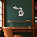 MSU State Of Michigan Metal Wall Art in Polished Metal, displayed in a coordinated indoor college sports fan room.