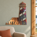 Northern Escape Metal Wall Art in Copper Bronze with torch shading and directional grinding marks, displayed in a sage lake-cottage sitting room.