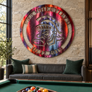 Sparty Monogram metal wall art in inferno displayed in a home interior.