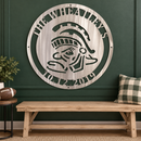 Sparty Monogram metal wall art in polished metal displayed in a home interior.