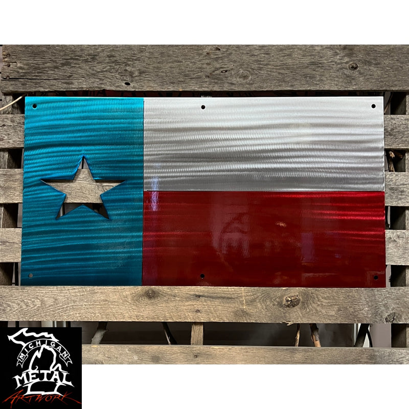 Texas State Flag Metal Wall Art 24 X 12 (16 Gauge Steel) / Polished With Airbrushed Red Blue (Indoor