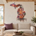 Thankful For My Michigan Roots metal wall art in inferno, displayed in a Michigan home interior.